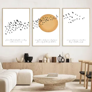 Bibelvers Wandkunst, christliche Wanddekoration, Blick auf die Vögel, religiöse Leinwand-Kunstdrucke, Boho-Poster für Schlafzimmer, Jesus, Poster, Wandbilder für Wohnzimmer, 3er-Set (40,6 x 61 cm),