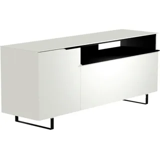 Moderano Lowboard , Schwarz, Weiß , Metall , 3 Fächer , 160x66x45 cm , Typenauswahl, Beimöbel erhältlich, stehend, Abdeckplatte aus Glas , Wohnzimmer, TV Möbel, Lowboards, Lowboards stehend