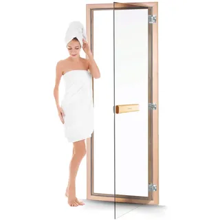 Suleno® Hochwertige Saunatür mit Zarge | Komplettset | 70 x 190 cm | Robuste Konstruktion | Inklusive Holzgriff - Demmelhuber (Kristallklar)