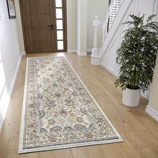 HANSE HOME Saraceni Orient Teppich – Läufer Orientalisch klassisch dicht gewebt mit Ornamenten und Blumenmotiven Weicher Kurzflor für Schlafzimmer, Esszimmer, Wohnzimmer, Flur – Creme, 80x240cm