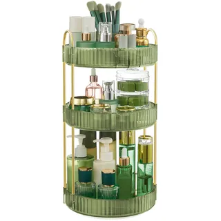 SONGMICS Make-up Organizer drehbar, Kosmetik-Organizer rund, 3 Ebenen, Kosmetik Aufbewahrung, anpassbar, für Schminktisch, Geschenkidee, weihnachten, Hellgrün JKA011C01