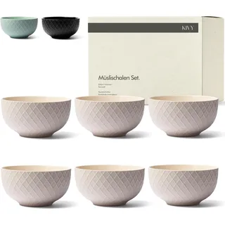 KIVY Müslischalen Set - 6 x850ml - Große Bowls, Suppen & Porridge - Suppenschüssel - Schüssel - Müslischüsseln - Suppenschalen - Schalen Set - Müsli Schüssel Keramik (Cremeweiß, Schalen)