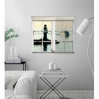 Queence "Leuchtturm", Wandsticker, Wandbild, selbstklebend, Leuchtturm, 3D, Fenster,