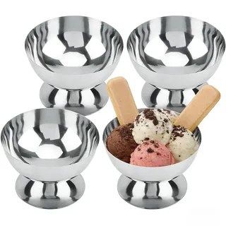 YuLiMirich 4er Set Edelstahl Eisbecher - Ø 10cm - 200ml Vintage Edelstahl Dessertschale, Cocktail Gläser mit Fuß, Ice Cream Sundae Dessertgläser für Obst Salat Joghurt und Fruchtpudding für Partys