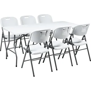 BELIANI Gartenmöbel-Set  6-Sitzer weiß Kunststoffmaterial 180 x 74 cm Tisch und 4 klappbare Stühle mit Metallbeinen - Weiß