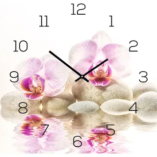 Wanduhr Alu-Dibond 30x30cm Uhr Alubild Rosa Orchidee FengShui Wellness Aluminium - Rosa
