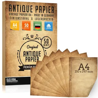 50 Stück Altes Papier 100g - Basteln DIY Briefpapier A4 Antik beidseitig