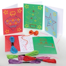 Baker Ross FE942 Kreuzstich Weihnachtskarten Bastelsets - 6er Pack, Weihnachtskarten Basteln für Kinder, Einführung Nähen und Kreuzstich für Kinder, pädagogisches Basteln für Kinder