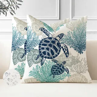 Miuyunya Kissenbezüge Maritim 45 X 45 Outdoor Kissen Wasserfest Wohnzimmer Kissenhülle Petrol Grün 2er Set Polster Ozean Strand Dekorative Zierkissenbezüge für Sofa Frühling Dekokissen Moderne