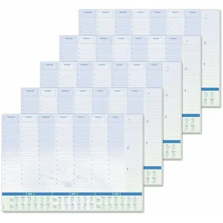SIGEL H6350/5 Papier-Schreibtischunterlage DIN A2, Kalender 2026 - 2028, Tages- und Wochenplan, 30 Blatt, 5 Stück, blau, Schreibunterlage aus nachhaltigem Papier