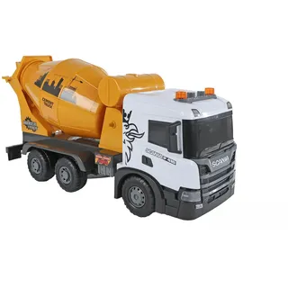Kids Globe 2Play Scania Betonmischer (gelb, mit Licht und Sound, Friktionsantrieb, drehbare Betontrommel, 56x20x30 cm, Kinder Fahrzeug, Fahrzeug zum Spielen, LKW Mischwagen) 510420
