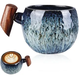 HOMURY 230 ml japanische Tasse mit Holzgriff Kaffeetasse aus Keramik japanische Teetasse Vintage Teetasse Müsli-Frühstückstasse für Espresso, Latte, Matcha-Tee, grünen Tee