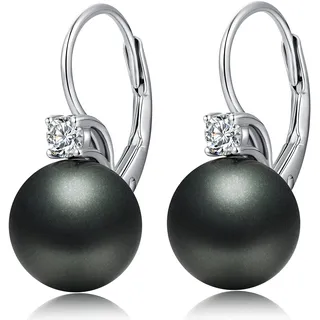 Perlenohrringe Hängend Schwarz Perlen Ohrringe Silber Schwarze Ohrringe Damen Creolen mit Perle