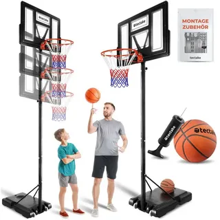 Tectake tectake® Basketballkorb Dirk, Outdoor mit Rollen, inklusive Ball, Pumpe und 2 Netze,