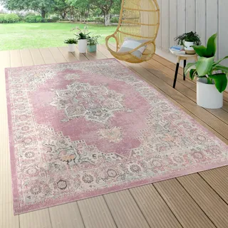 Outdoor Teppich Wetterfest Balkon Küche Marokkanisch Ornamente Mandala Pink Grösse 60x100 cm - Rosa