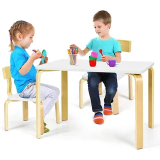 FANTASK 3-teilige Kindersitzgruppe aus Holz, Kindertisch mit 2 Stühlen in weiß, Kindermöbel-Set, Kindertischgruppe für Arbeitszimmer und Kinderzimmer