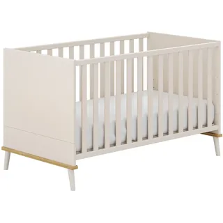 Babybett YUNY BY PAIDI "HAZEL 70x140cm in Beige, umbaubares Kinderbett mit Massivholz", cashmere, beige, eiche, montana, B:146cm H:85cm T:77cm, Holzwerkstoff, Massivholz, Babybetten, Babybett, Gitterbett 4-fach höhenverstellbar, entnehmbare Sprossen, Juniorbett