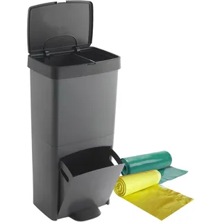 Mülleimer/Mülleimer 70 l, vertikal, 2 Fächer, Abfalleimer, 76 cm, mit Müllsäcken