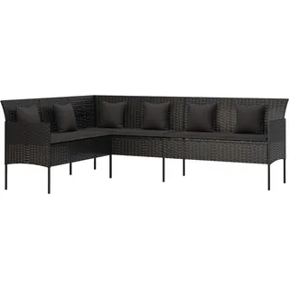 vidaXL Gartensofa in L-Form mit Kissen Schwarz Poly Rattan - Schwarz