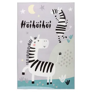 Kinderteppich KAYOOM "Wonder 128", grau, B:160cm H:8mm L:230cm, Polyester, Teppiche, Kinderteppich, Kurzflor, Vegan, Fußbodenheizungsgeeignet, Zebra