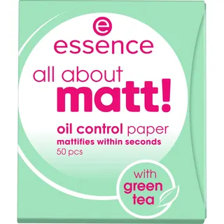 Essence all about matt! oil control paper, mattierendes Papier, Puderpapier, transparent, glanzabsorbierend, matt, Nanopartikel frei, ohne Parfüm, ölfrei (50 Stück)
