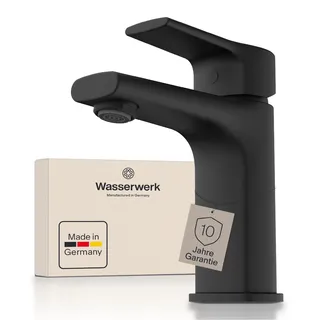 Waschtischarmatur WASSERWERK "WT 13", schwarz (schwarz matt), B:5,5cm H:16cm T:15,5cm, Messing, Armaturen, Waschtischarmatur, inkl. Popup, wassersparend