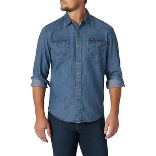 Wrangler Iconic Jeanshemd mit Druckknöpfen für Herren, reguläre Passform, L