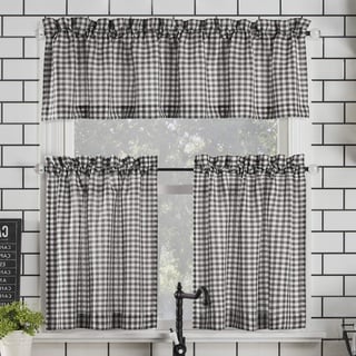 Parkham Farmhouse Plaid Semi-Sheer Gardinenstange Gardine Küchenvorhang Volant Nr.918 54" x 36" 3-Piece Set schwarz/weiß