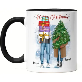 Kiddle-Design Weihnachtstasse Personalisiert Pärchen Tasse Schwarz Idee Geschenk Paar Couple Persönliche Freund & Freundin Weihnachten Nikolaus Liebestasse