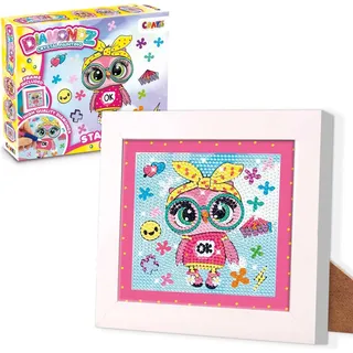 DIAMONDZ CRYSTAL PAINTING Starter Set Fashion - Diamond Painting Kinder EULE Schablone, DIY Diamant Malerei Kinder Bastelset, 15x15cm