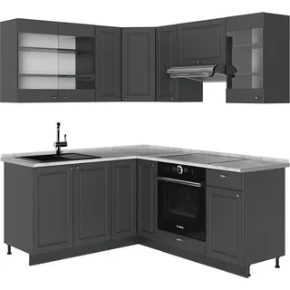 Vicco Eckküche Fame-Line, 190 x 60 cm , AP Marmor, Anthrazit-Gold Landhaus/Anthrazit - Dunkelgrau