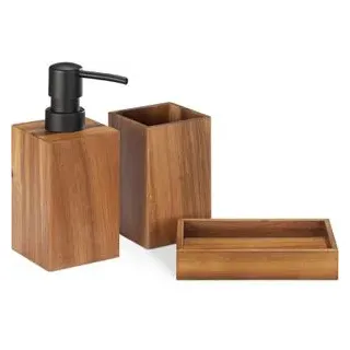 Navaris Badaccessoires-Set 55780.01, 3-teilig aus Akazienholz