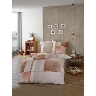 Kaeppel Mako Satin Bettwäsche Kariert Beige Weave 135x200 cm Kupfer - bordeaux