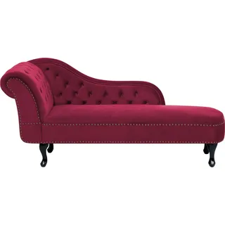 BELIANI Chaiselongue Linksseitig Burgunderrot Samtstoff Holzfüße Glamourös - Rot, Schwarz