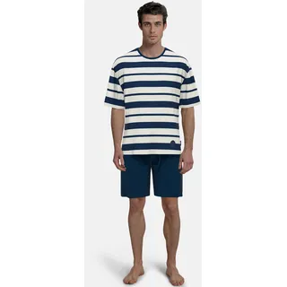 Shorty TOM TAILOR "Kilkenny", Herren, Gr. 48S, blau, Single Jersey, Obermaterial: 100% Baumwolle, bequem kurz, Rundhals, Homewear-Sets Shorty, Streifendesign, Kurzarm, Rundhalsausschnitt, kurze Hose, weich