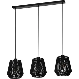 EGLO Hängelampe Persley, Pendelleuchte über Esstisch, Esszimmerlampe 3-flammig im Japan-Stil, Metall und Papier in Schwarz, FSC-zertifiziert, E27 Fassung, 92 cm