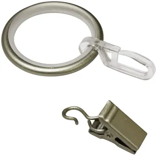 GARDINIA Gardinenringe für Ø 19 mm, Inklusive Gleiteinlage, Faltenlegehaken und Klammern, Serie Gardinenstange Kira