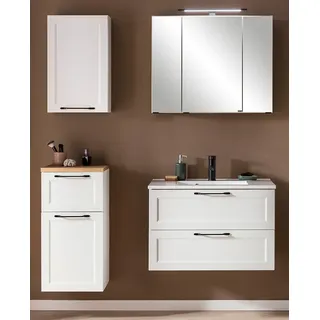 Badezimmermöbel Set im Landhaus Stil, weiß mit Waschbecken MARLING-03, B/H/T ca. 140/200/47 cm - Weiß