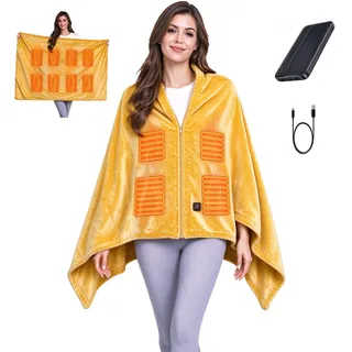 USB Heizdecke mit 10000mAh Akku, 150 x 80 cm Kabellos Heated Blanket, 3 Temperatursstufen, Flanell Einzelperson Electric Blanket Shawl, Wärmedecke für Büro Mittagspause, Outdoor-Reisen