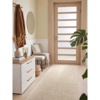 ELLE Decoration Rocco - Weicher Flachgewebe Läufer, waschbar, Woll Optik, Langlebig & Nachhaltig, Modern, Skandi Look für Wohnzimmer, Esszimmer, Schlafzimmer, Flur - Creme, 80x240cm