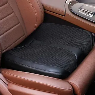 Unyqoos® Memory‐Schaum Autositzkissen – orthopädischer Sitzkeil 45x43x7 cm, 7 cm Erhöhung, stützt Fahrersitz, Bürostuhl & Rollstuhl, Leder‐Mesh Bezug - Schwarz
