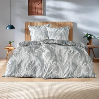 Estella Interlock Jersey Bettwäsche Klaas 6367-810 Grau Rauch 135x200 - Grau