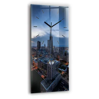 Wallfluent Wanduhr – Stilles Quarzuhrwerk - Uhr Dekoration Wohnzimmer Schlafzimmer Küche - Zifferblatt mit Strichen - schwarze Zeiger - 30x60 cm - Chicago Foto - Blau