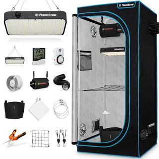 Growbox Komplettset – Indoor Gewächshaus mit 150W LED Vollspektrum Dimmbar, Carbon-Filter, Ventilator, Anzuchtzelt, Zuchtzelt - 80x80x180 - Schwarz