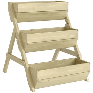 Outsunny Blumentreppe mit 3 Etagen aus Holz , Hellbraun , 22 L , 65x76x75 cm , Gartenzubehör, Hochbeete