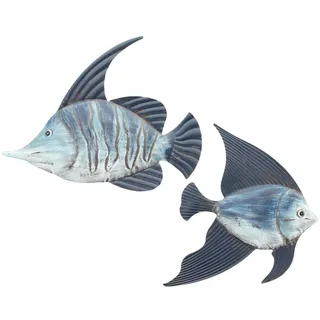 Dekoleidenschaft 2x Wanddeko Fische aus Metall, 28 + 36 cm, Deko maritim, Wandbild, Wandschmuck, Metalldeko