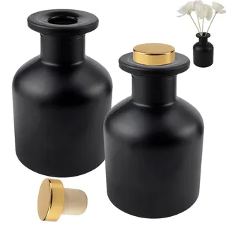 FERCAISH 2 Stücke Glas Diffusor Flaschen, 150 ml Glasdiffusorflaschen Leer, Raumduft Stäbchen Glashalter, Schwarz Aromatherapie Glasflaschen für DIY-Ersatz-Reed-Diffusor-Sticks