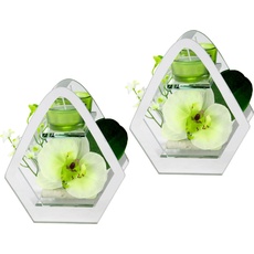 Bild von Kunstpflanze »Orchidee im Glas mit Teelicht«, weiß