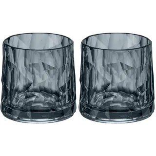 Koziol Superglas Club No. 2, 2 Stück, 250 ml, Whiskeyglas aus kristallklarem Kunststoff, luxuriös, unzerbrechlich, wiederverwendbar, Party, Camping, 2er Set (Transparent Grau)