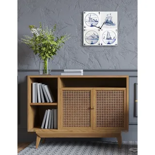 Home affaire Wanduhr »Maritim, Fliesenoptik« Uhr, geräuschlos, Segelschiff, Kachel, blau/weiß, Schiff, blau